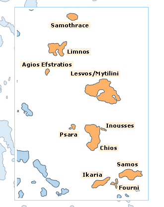 ������-��������� �������� �������. ����� ������ / Aegean Islands. Map of Greece