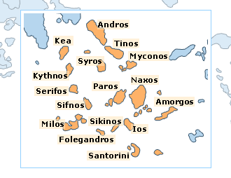 ������� �������. ����� ������ / Cyclades Islands. Map of Greece